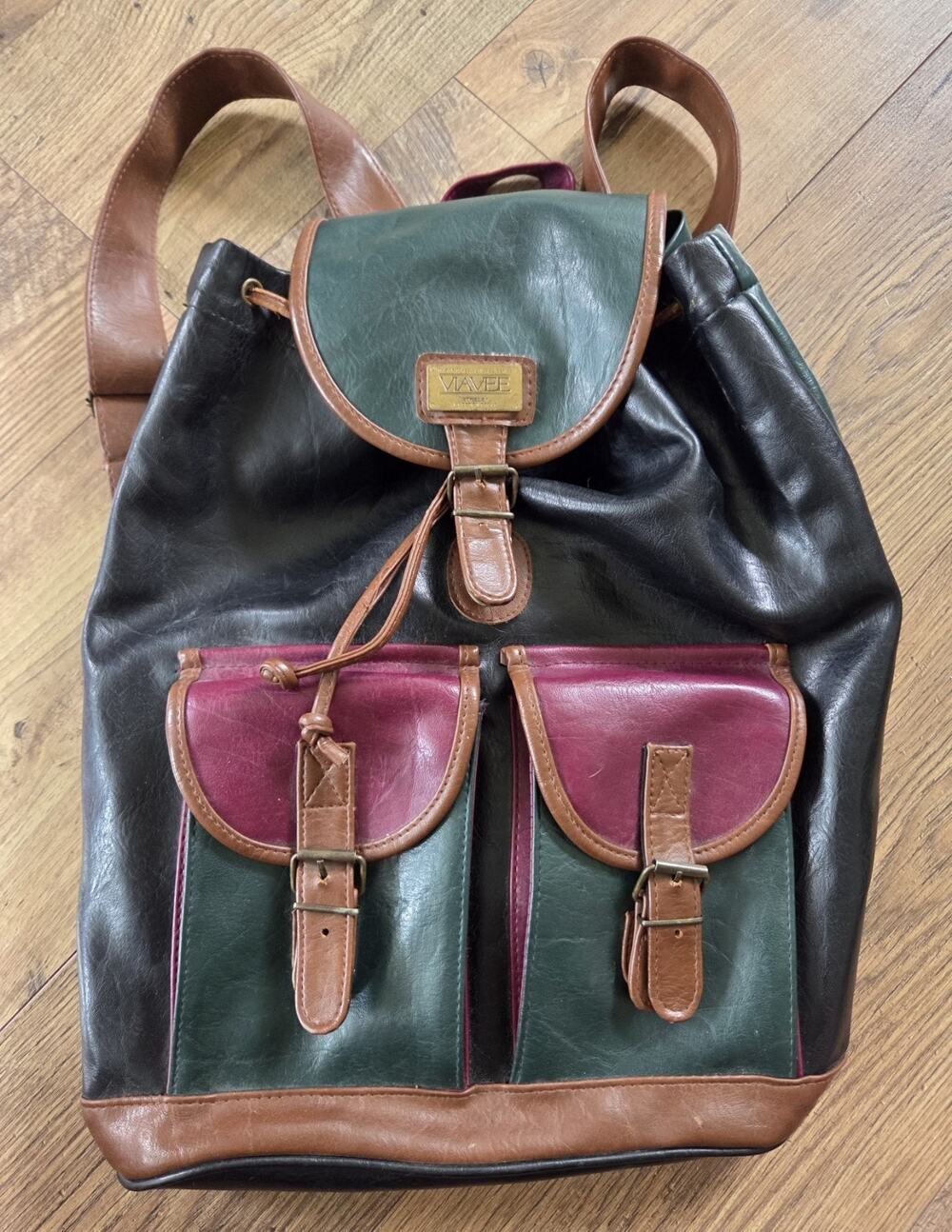 VTG VIAVEE Thirty-Three-Hundred Series Color Block Faux Leather Backpack 80s